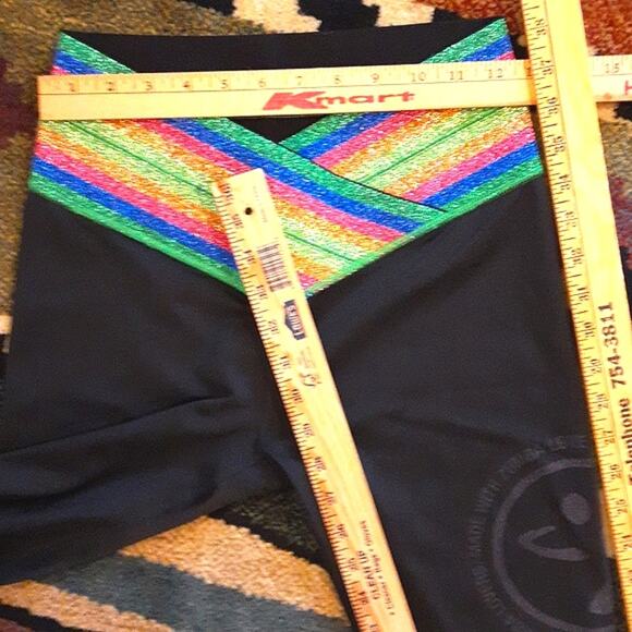 Zumba Wear Rainbow Sparkle Glitter Belted Workout Spellout Black Leggings M - Picture 10 of 13